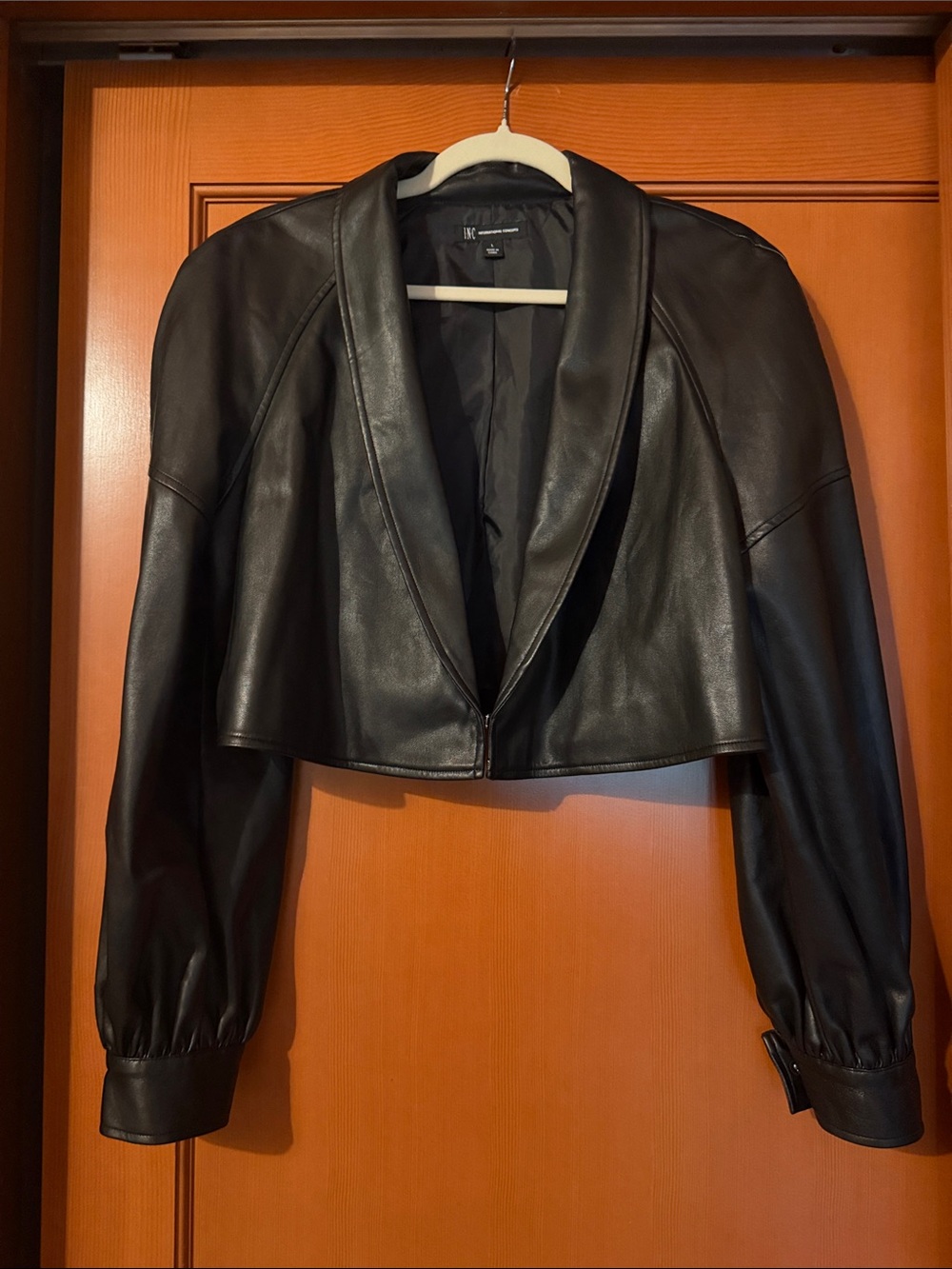 INC International Concepts Black Cropped Faux Leather Jacket